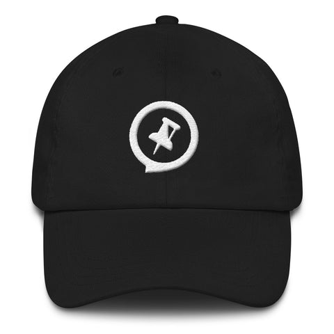 White Pushpin Logo on Black Hat